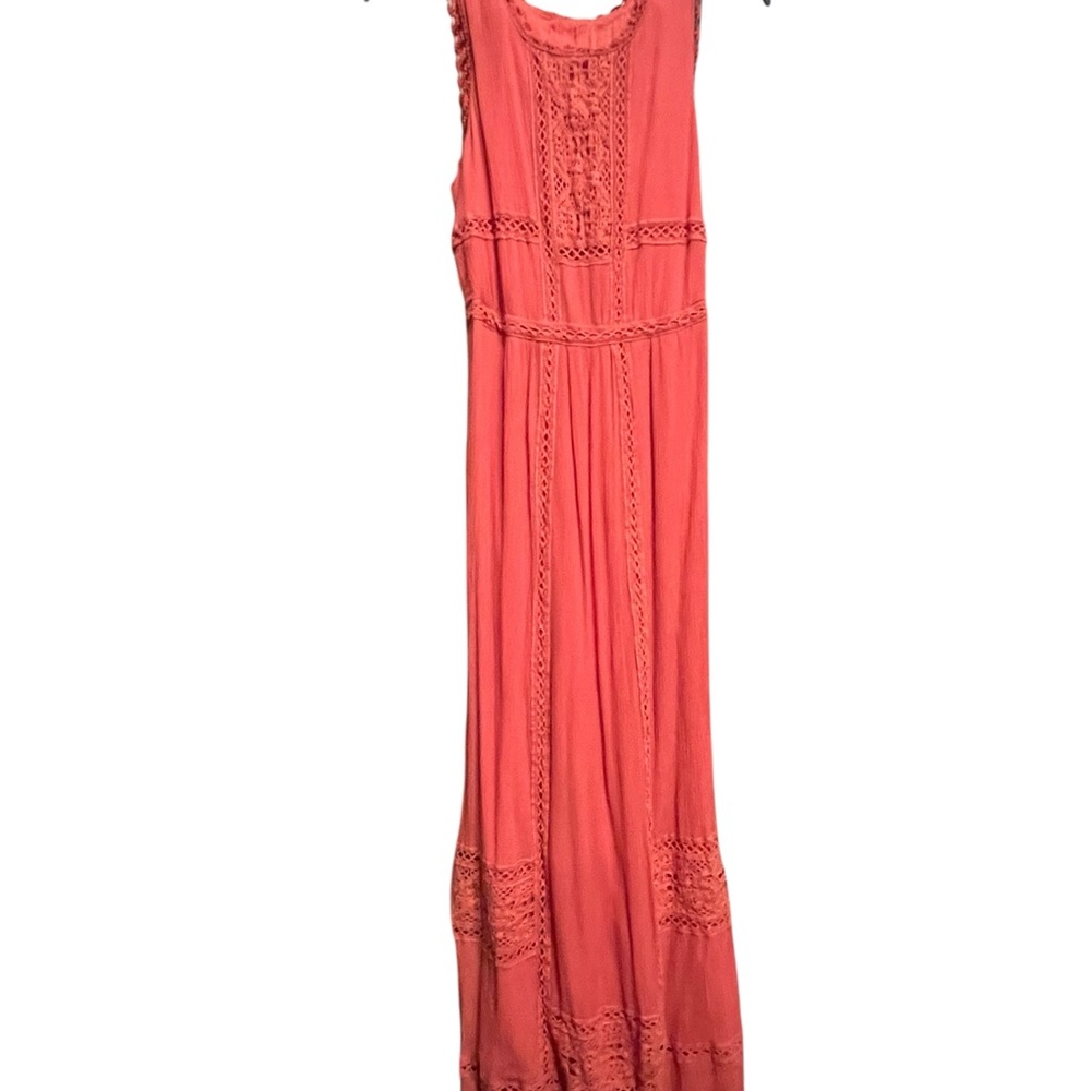 Coral Sleeveless Dress with Lace Accents